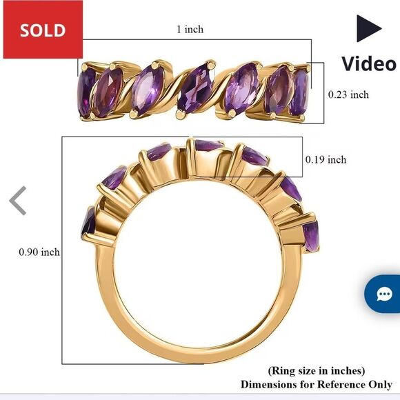 NWT AFRICAN AMETHYST 7 STONE RING IN VERMEIL YG/ STERLING SILVER 7 - Picture 12 of 13